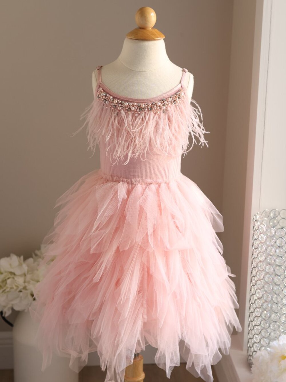 Tutu Du Monde Pink Feathered Tulle Dress Flower Girl Party Portrait Size 6-7